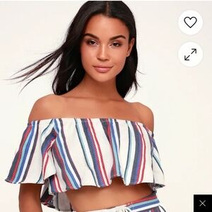 Lost + Wander RWB Striped Off-Shoulder Women's Crop Top Small (5679)